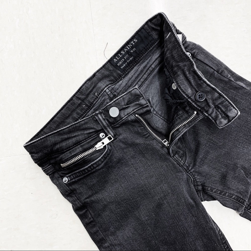 ALL SAINTS Washed Black Biker Fit Skinny Jeans 25 - Picture 11 of 13